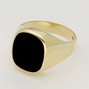 Ring - 14 karaat Geel goud - Onyx, Handtassen en Accessoires, Ringen, Nieuw