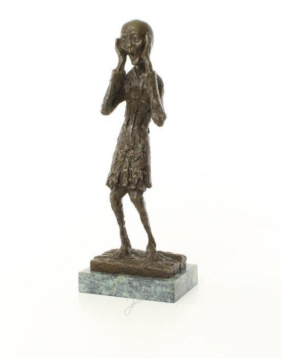 Beeld, “De Schreeuw” - 38 cm - Brons, Marmer, Antiek en Kunst, Curiosa en Brocante