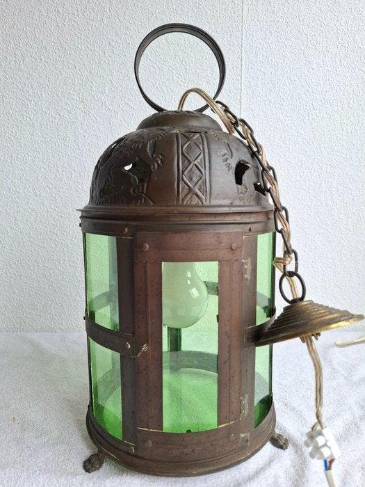 Plafondlamp - Oud-Hollandse hallantaarn - Koper, Brons, Glas, Antiek en Kunst, Curiosa en Brocante