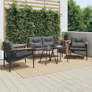vidaXL 5-delige Balkonset met kussens staal zwart, Tuin en Terras, Verzenden, Nieuw