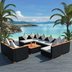 vidaXL 9-delige Loungeset met kussens poly rattan zwart, Verzenden, Nieuw, Loungeset