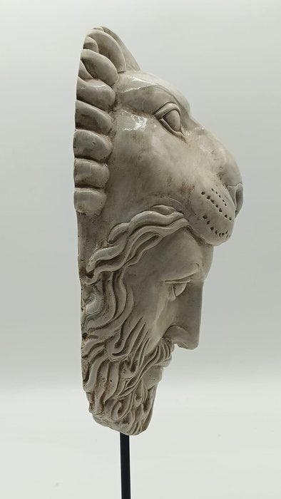 sculptuur, Ercole con il leone nemea - 44 cm - marmerstof, Antiquités & Art, Curiosités & Brocante