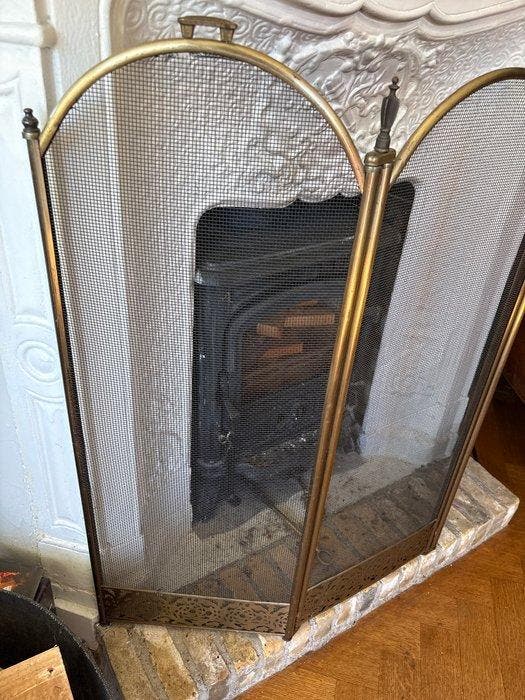 Paneel - klassiek - messing, metaal - 3 klap Open haard, Antiek en Kunst, Curiosa en Brocante