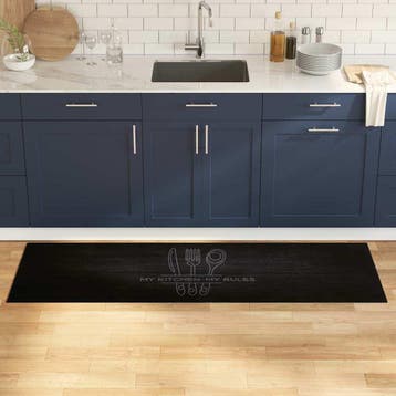 vidaXL Keuken Tapijt Bestek Zwart 180 x 60 cm Fluweel, Tuin en Terras, Deurmatten, Verzenden, Nieuw