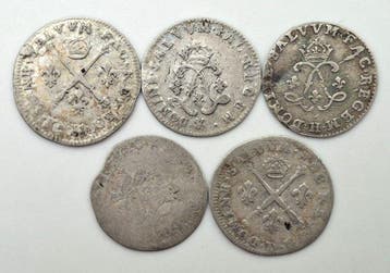 Frankrijk. Louis XIV (1643-1715). Lot de 5 monnaies (4 Sols