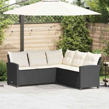 vidaXL Loungebank met kussens L-vormig poly rattan zwart, Tuin en Terras, Verzenden, Nieuw