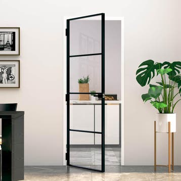 vidaXL Binnendeur 76x201,5 cm gehard glas en aluminium smal, Doe-het-zelf en Bouw, Deuren en Vliegenramen, Verzenden