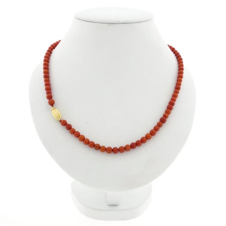 Antiek bloedkoraal kralencollier met gouden sierslot, Bijoux, Sacs & Beauté, Colliers, Enlèvement ou Envoi