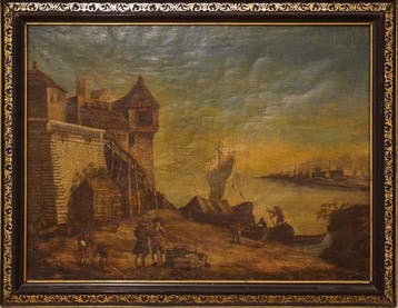 French School (XIX) - Scène animée près d’un port, Antiek en Kunst