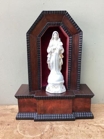 Autel - Bois, Porcelaine - 1900-1910 - Autel de chambre avec, Antiquités & Art