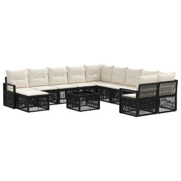 vidaXL Tuinbank Set 12 pcs Zwart poly rattan, Verzenden, Nieuw
