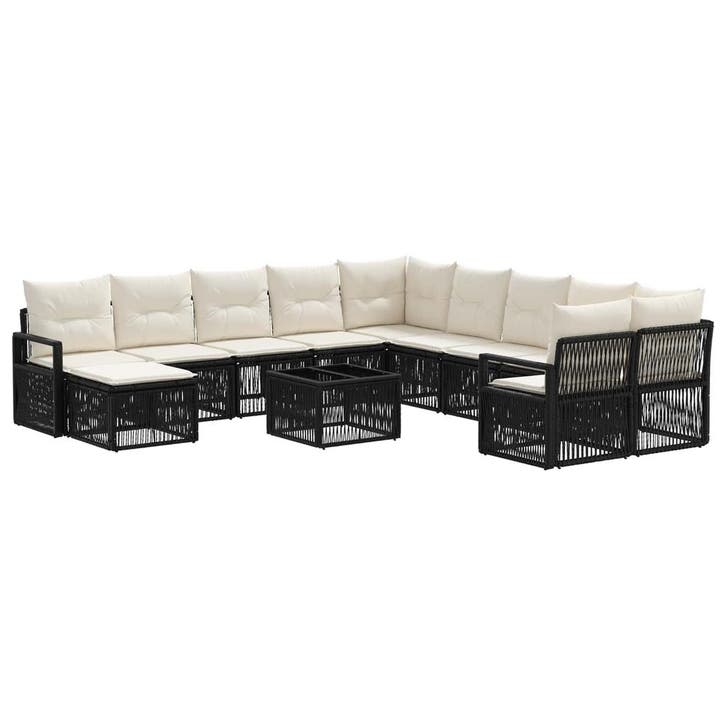 vidaXL Tuinbank Set 12 pcs Zwart poly rattan, Tuin en Terras, Tuinsets en Loungesets, Nieuw, Verzenden