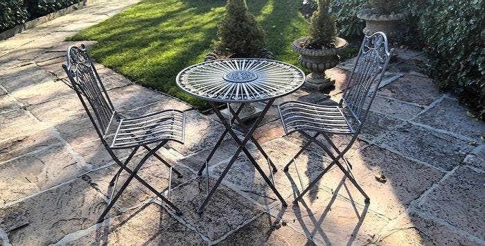 Tuinmeubelset - brocant inklapbaar tuinset - Metaal, Antiquités & Art, Curiosités & Brocante