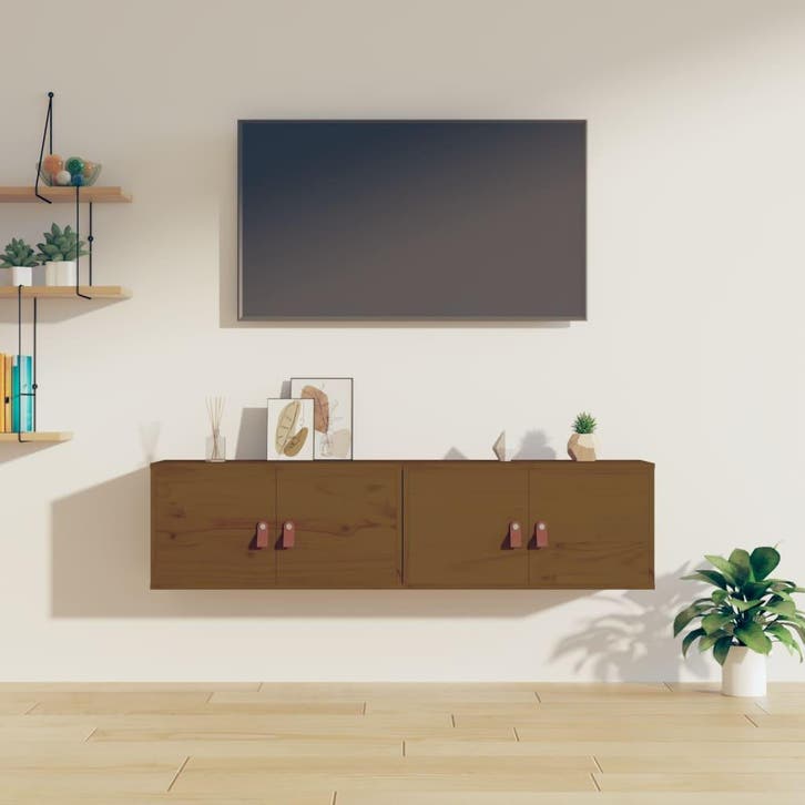 vidaXL Wandkasten 2 st 60x30x30 cm massief grenenhout, Huis en Inrichting, Kasten | Wandmeubels, Nieuw, Verzenden