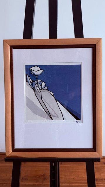 Fon Klement (1930-2000) - Rose sur fond bleu