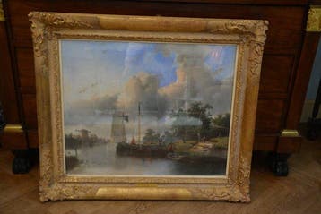 Adriaan Vrolijk (1834-1862) - Plasgezicht met boten