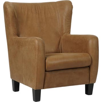 Leren fauteuil Hug - Kenia Brown (bruin) - Poten hout zwart, Huis en Inrichting, Nieuw, Ophalen of Verzenden, 75 tot 100 cm, Eigentijds, Klassiek, Retro, Romantisch