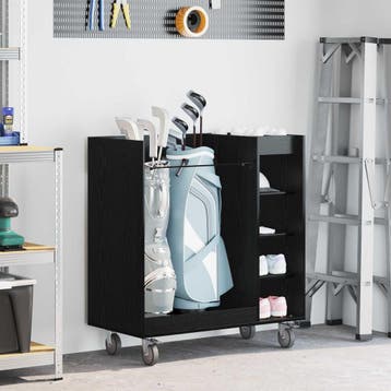 vidaXL Golfkast met wiel Effen Zwart Eiken 90 x 45 x 98 cm, Verzenden, Nieuw