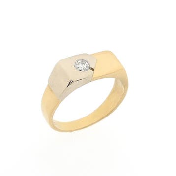 Bicolor gouden herenring met diamant; 0,18 ct., Ophalen of Verzenden