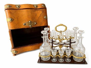 Drankkast - Glas, Messing, Brons, Notenhout, mahonie., Hout,