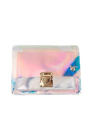 KIMU® Clutch Holografisch Transparant Zilver Iridescent Tasj, Ophalen of Verzenden, Nieuw, Overige kleuren