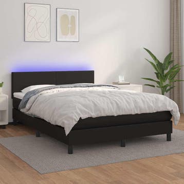 vidaXL Boxspring met matras en LED kunstleer zwart 140x200, Verzenden