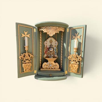 Autel - Bois, Métal - 1850-1900 - Tabernacle Viatico, Antiquités & Art