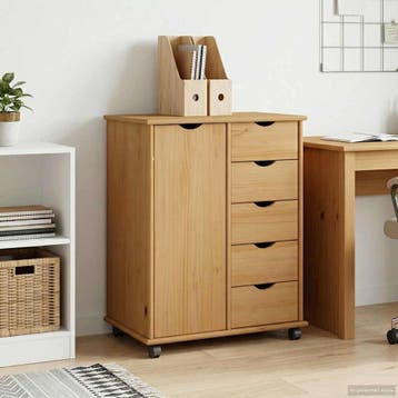 vidaXL Rollende kast 63,5 x 39 x 79 cm Massief vurenhout, Verzenden, Nieuw