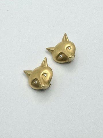 Oorbellen Geel goud 750 - vossenhoofd-diamanten -, Nieuw