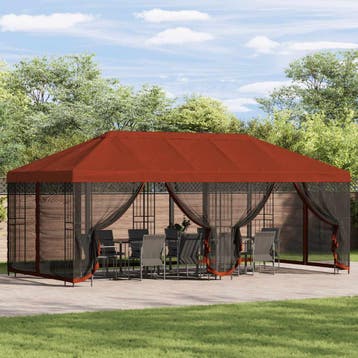 vidaXL Paviljoen met zijwanden 6 x 3 m Terracotta Polyester, Verzenden, Nieuw