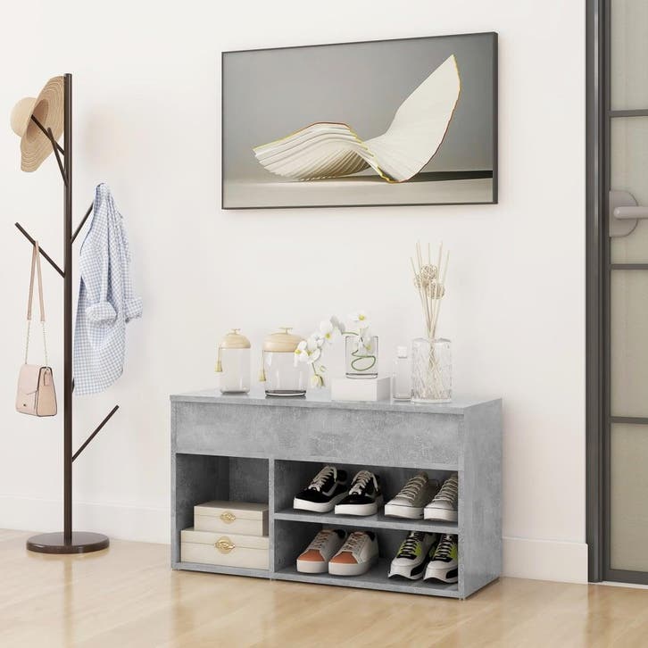vidaXL Schoenenbank 80x30x45 cm bewerkt hout betongrijs, Huis en Inrichting, Kasten | Schoenenkasten, Nieuw, Verzenden