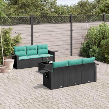 vidaXL 7-delige tuinbankset met kussens van zwart polyrotan, Verzenden