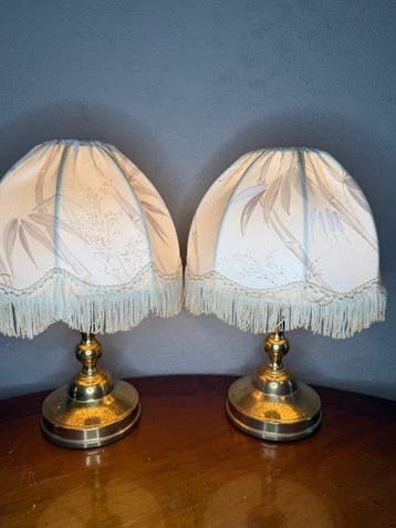 Tafellamp (2) - Messing, Textiel - tafellampen 34 cm!