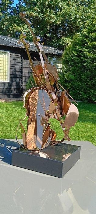 Goud vergulde viool - 86 cm - Marmer, Messing 3D -