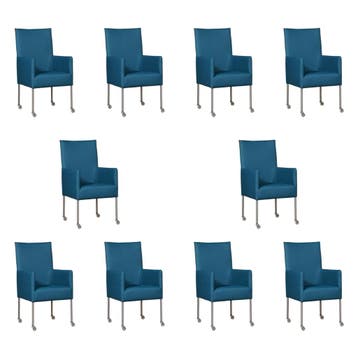 Set van 10 Leren eetkamerstoelen Spark - Toledo Turquoise, Ophalen of Verzenden