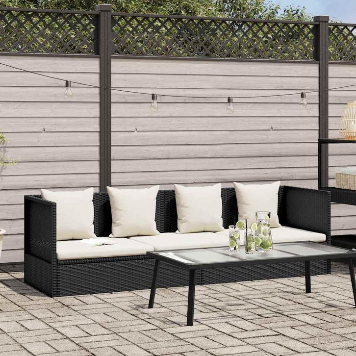 vidaXL Tuinbed met kussens poly rattan zwart, Tuin en Terras, Ligbedden, Nieuw, Verzenden