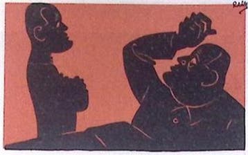 Twee figuren in zwart met rode achtergrond (lijst optie), Verzenden