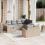 vidaXL 10-delige Loungeset met kussens poly rattan beige, Verzenden, Loungeset