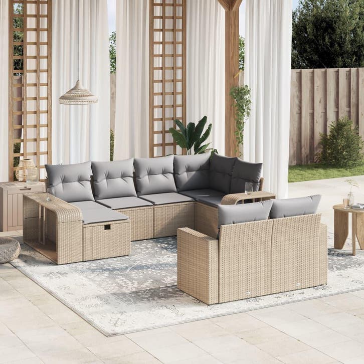 vidaXL 10-delige Loungeset met kussens poly rattan beige, Jardin & Terrasse, Ensembles de jardin, Envoi