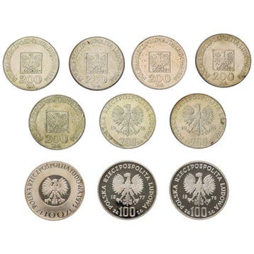 Polen. 100 & 200 Zlotych 1973/1978 (10 stuks) (Zonder
