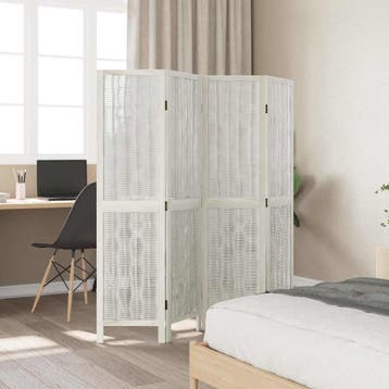 vidaXL Kamerscherm met 4 panelen massief paulowniahout wit, Verzenden, Nieuw