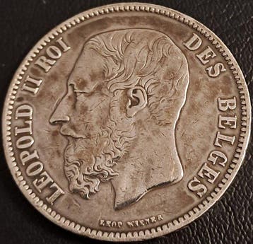 België. Leopold II. 5 Francs petite tête 1873 (Zonder, Postzegels en Munten