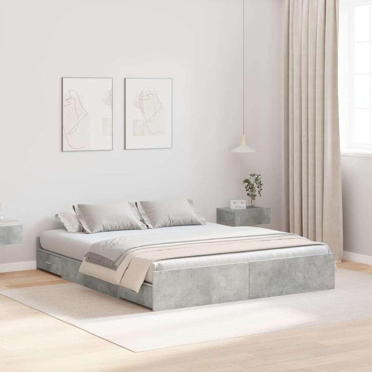 vidaXL Opbergbedframe met lade Beton Grijs 150 x 200 cm, Huis en Inrichting, Slaapkamer | Bedden, Nieuw, Verzenden