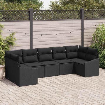 vidaXL Bankstel 7 st Zwart poly rattan, Verzenden, Nieuw