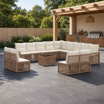 vidaXL Tuinbank Set 14 st Beige poly rattan, Verzenden, Nieuw