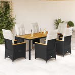 vidaXL 7-delige Bistroset met kussens poly rattan zwart, Verzenden