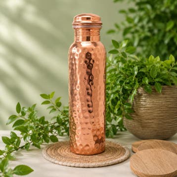 Puur koperen waterfles – gehamerd gepolijst – 750 ml/295 g, Ophalen of Verzenden