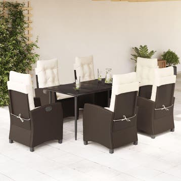 vidaXL 7-delige Tuinset met kussens poly rattan bruin, Verzenden, Nieuw, Tuinset