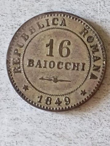 Italië, Tweede Romeinse Republiek 16 Baiocchi 1849