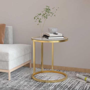vidaXL Bijzettafel 45 cm gehard glas goudkleurig en, Maison & Meubles, Verzenden